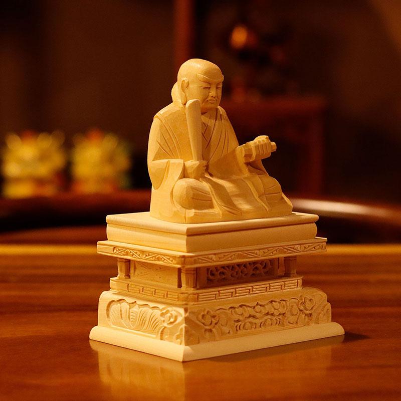 Cypress Statue Buddha Statue Crafts Nichiren Wooden Cypress Crafts Home Car Decoration Handmade Gifts