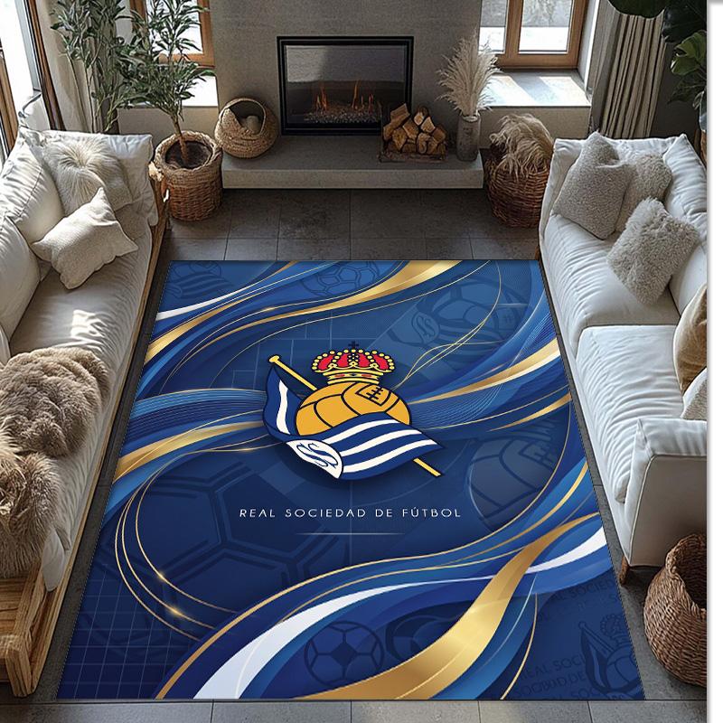 Real Sociedad FC Soccer Football Pattern Soft Area Rug Non Slip Indoor Floor Carpet Sports Decor Mat for Bedroom
