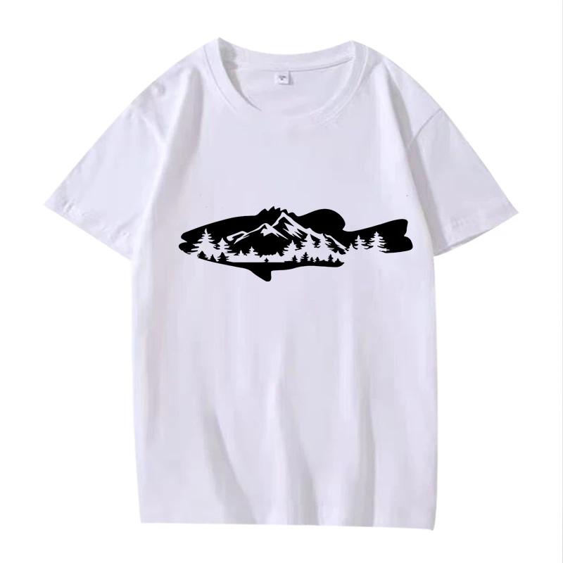 Fishing tee Fish and Forest graphics T Shirt Women Oversized fashion short sleeve Summer print Unisex tops