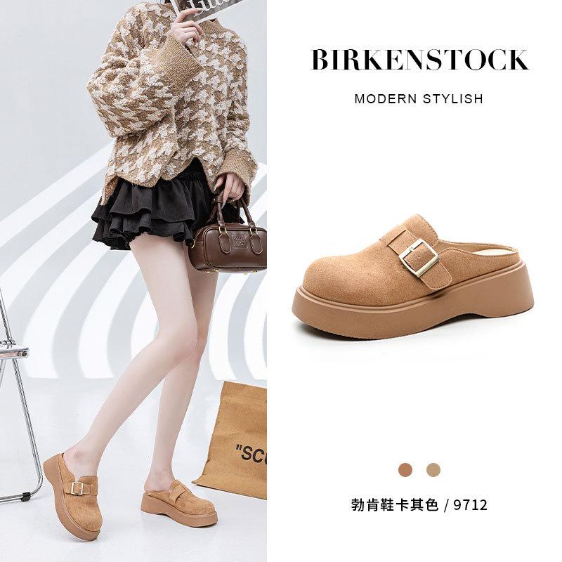 

Туфли-шлепанцы на толстой подошве с пряжкой-ремнем на союзке, женские, весна 2025, новинка, с внутренней платформой, для улицы, обувь Boken, женские универсальные ленивые туфли 40 хаки