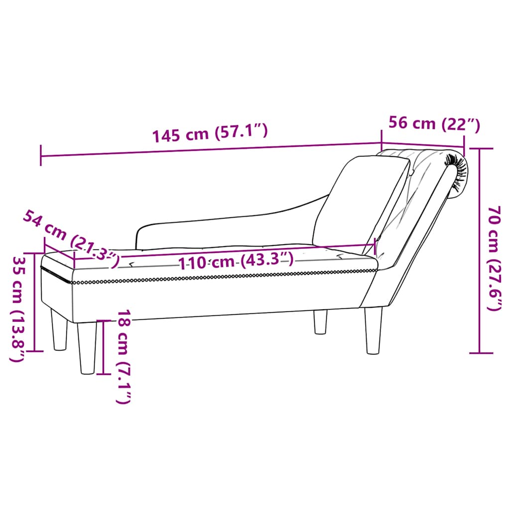 Chaise Longue with Cushion and Right Armrest Light Grey Velvet