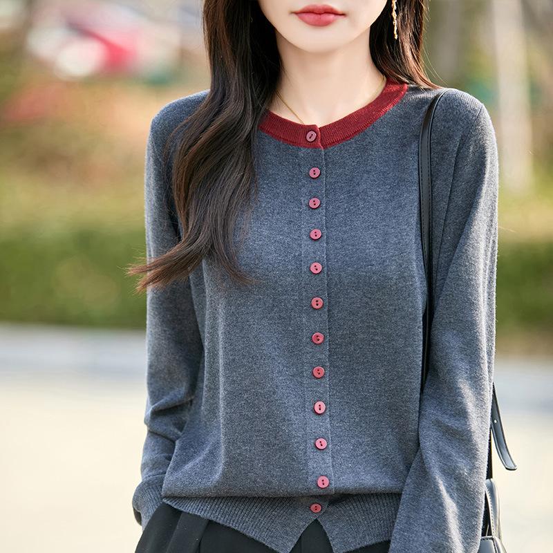 

Осень Зима Круглый вырез Однобортный Лоскутный Вязаный Пальто Женский Повседневный Все-сочетаемый Кардиган Свитер Топ S серый