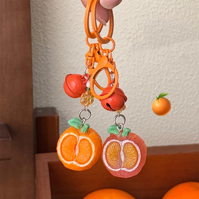 Creative 3D Orange Keychain Bell Pendant Decorative Backpack Accessories Cute Resin Fruit Keychain Couple Small Gift