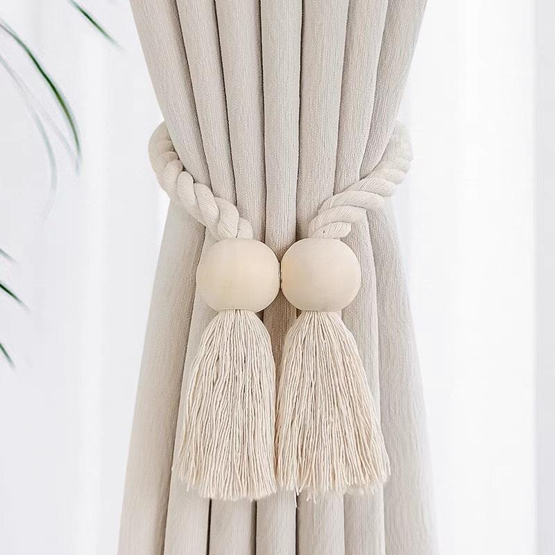 Hand-Woven Solid Wooden Magnetic Knot Buckle Curtain Tiebacks Boho Style Suitable For Living Room Bedroom Home Decoration