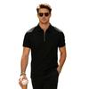 Men's Waffle Knit Short Sleeve Polo Shirt with Zip Collar Breathable Lightweight Casual Top for Summer