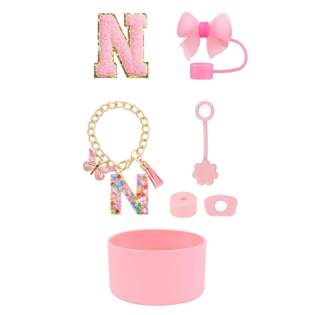 7pcs Cup Accessories Set for Stanley 30oz 40oz Tumbler Straw Cover Cap Boot Spill Proof Stopper Letter Keychain Charm Sticker