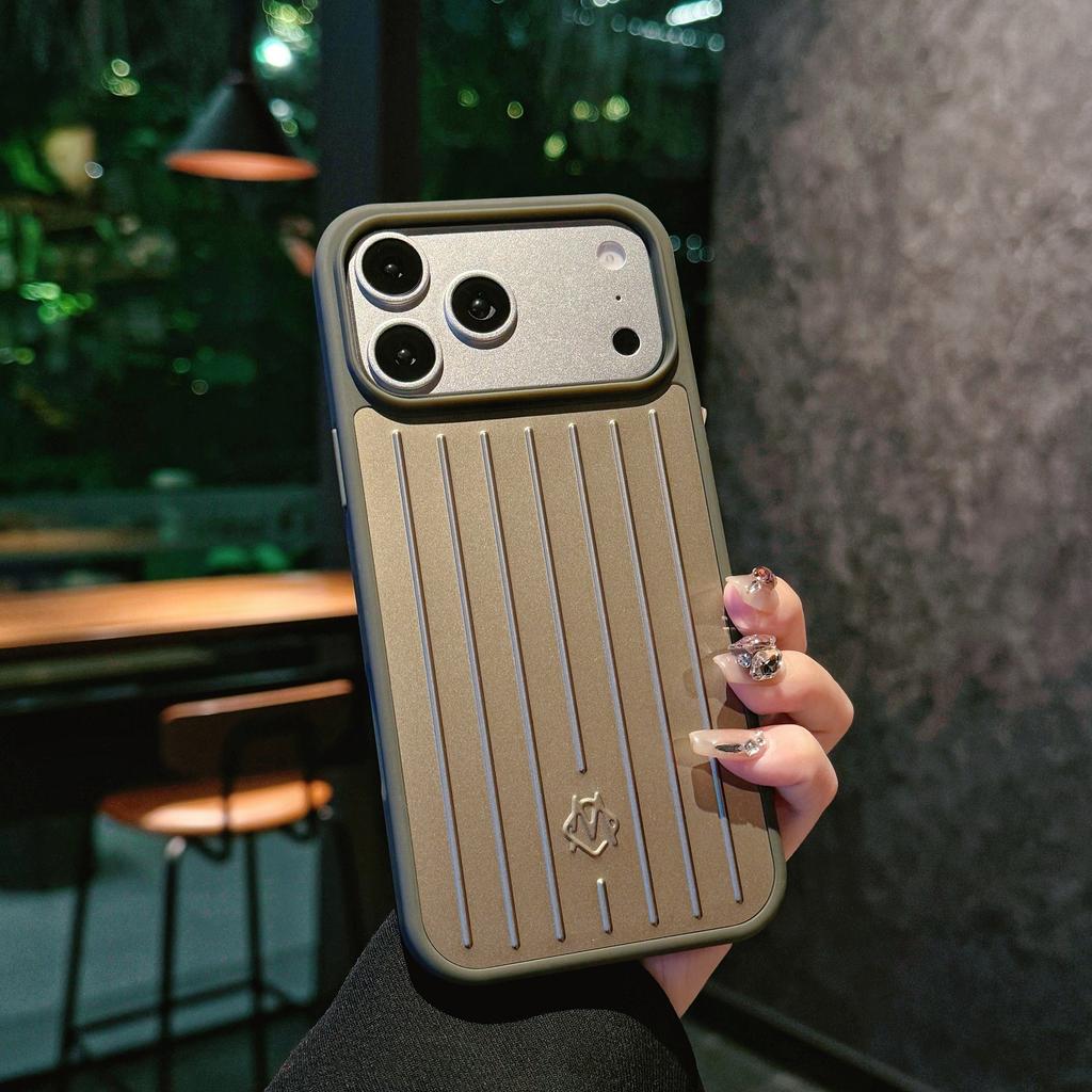 Ins Simple Business 3D Corrugated Stripe Stylish For Rimowa Luggage Phone Case For iPhone 17 Pro Max 16 15 14 13 Aluminum-magnesium Alloy Hard Cover