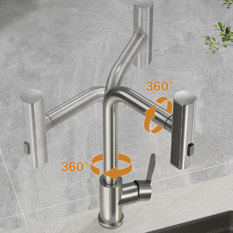 Kitchen Faucet Brass Metal Gray Faucet Kitchen Sink Faucet Pull-out Mixer Hot and Cold Water Taps Deck Mounted
