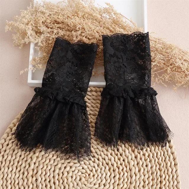 Women Detachable Sleeve Fake Cuffs Female Lace Thin Pleated Flare Sleeve False Cuffs Ruffles Wristband Decorative Accessory