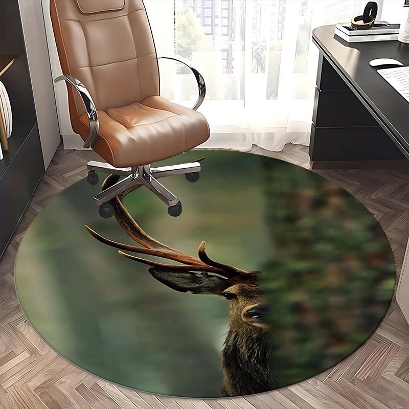 Deer Antlers,Wildlife Photography Chair Mat Round Rug Office Carpet, Non Slip, Suitable for Living Rooms, Bedrooms Decor.1205223a