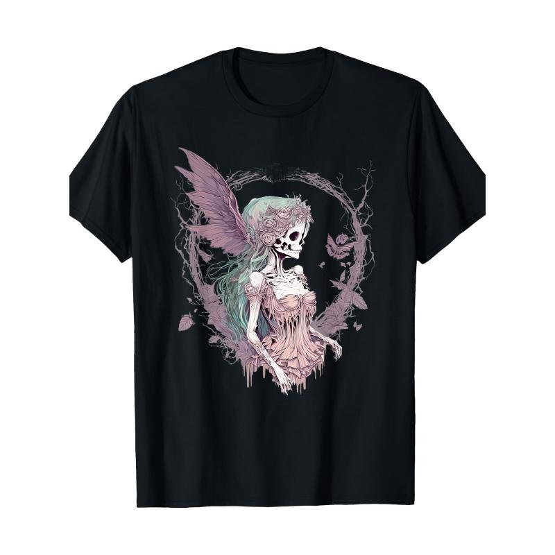 Women'S & Men'S Gothic Fairycore T-Shirt - 220gsm Heavyweight, Loose Fit Short Sleeve, Gothic Fairy & Bat Wing Print, Ethereal Aesthetic Casual &