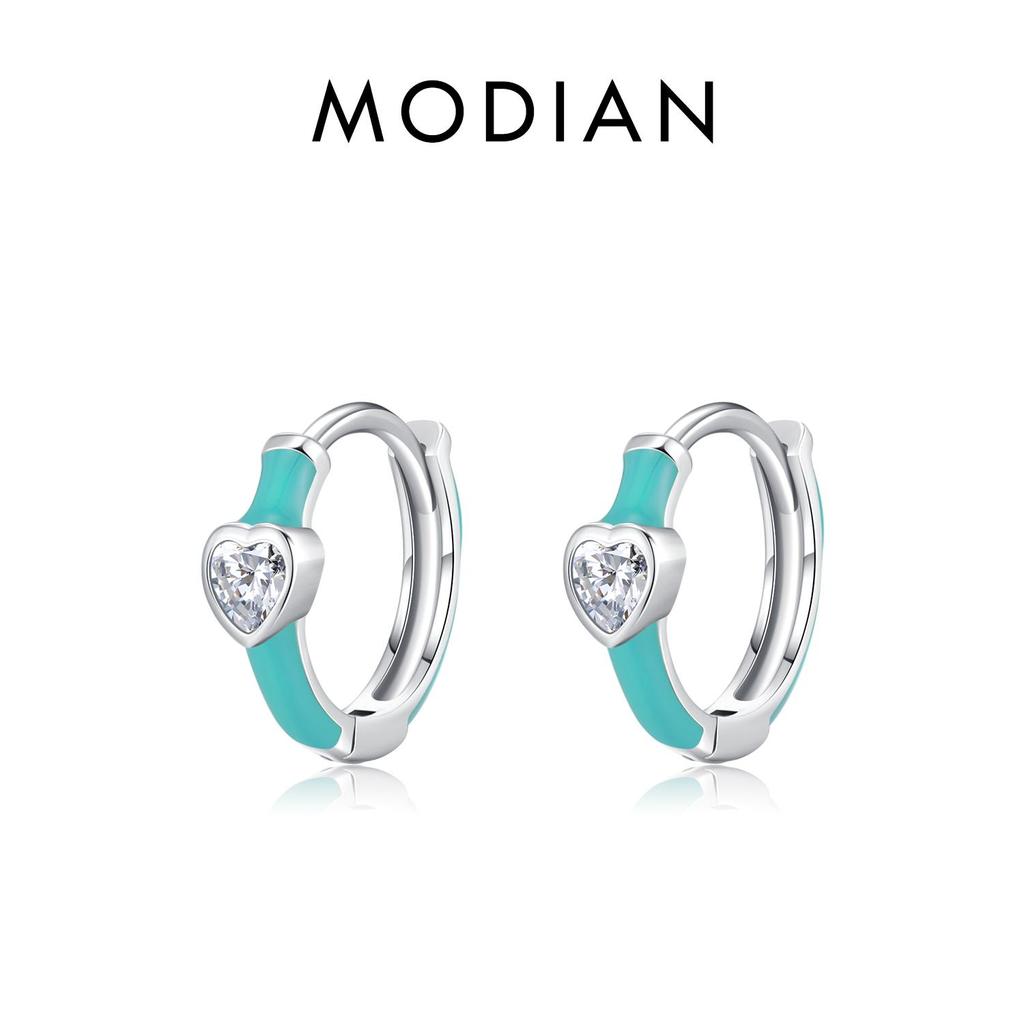 Modian 925 Sterling Zilver Blauw Emaille Hartjes Oorringen Romantisch Cz Kleine Oor Gespen Voor Vrouwen Bruiloft Sieraden