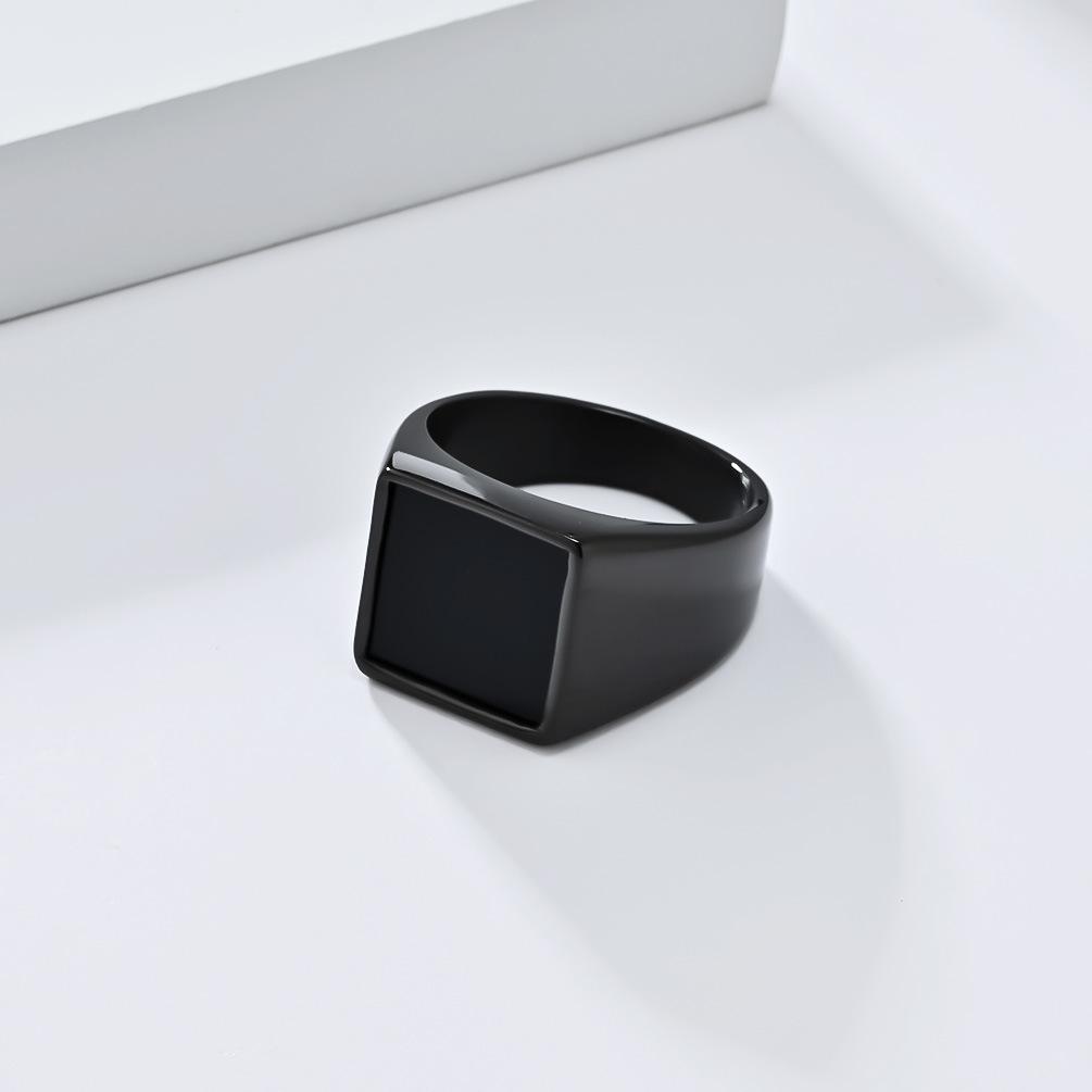 European and American Minimalist Geometric Seal Titanium Steel Ring Mens Cool Style
