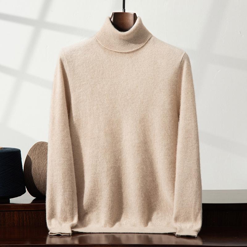 Men's Cashmere High Neck Pullover Sweater – Versatile, Solid Color, Long Sleeve, for Autumn/Winter.