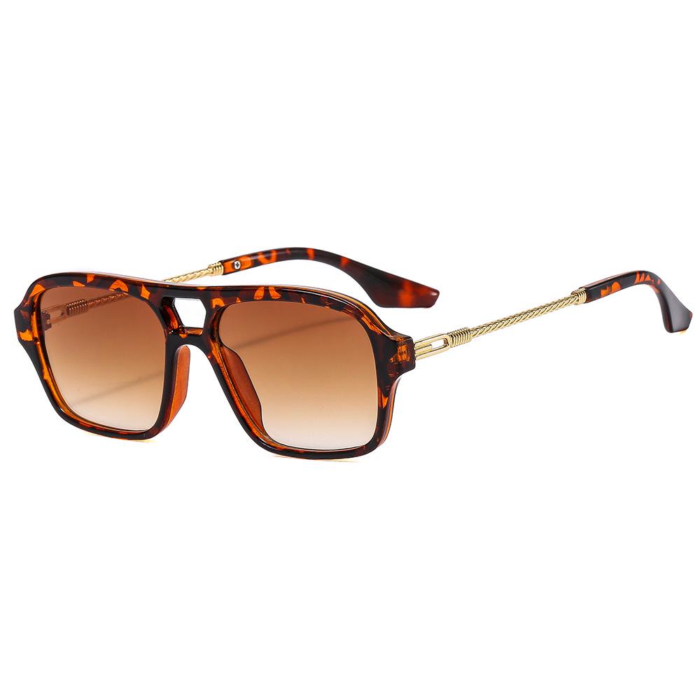 Trendy Retro Hong Kong Style Aviator Sunglasses with Double Beam Square Frame  Metal Temples for Women