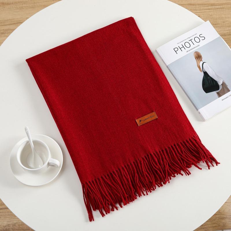 Solid Color Imitation Cashmere Warm Scarf Women's Four Seasons Can Be Used with Outer Shawl Fringed Versatile Scarf