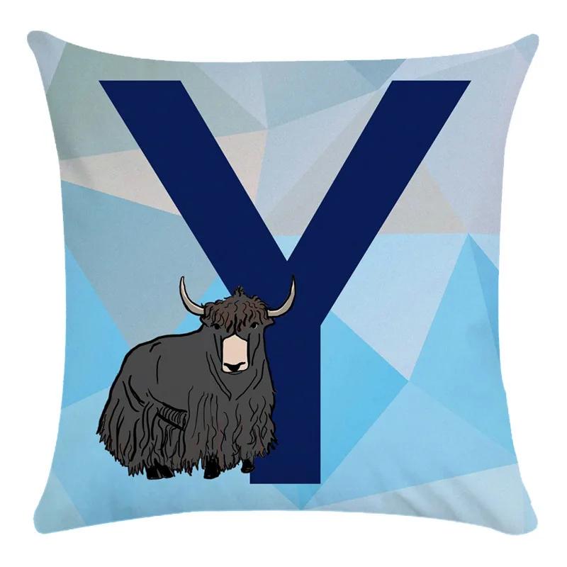 Animal Print Pillowcase Cushion Cover Super Soft Peach Skin  Fashion Blue Letter