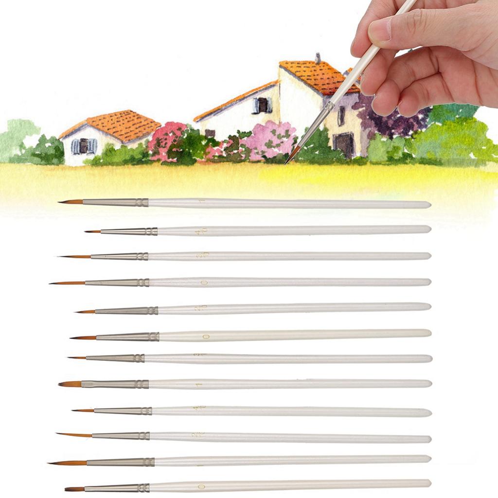 12PCs Nylon Brush Drawing Pen Art Supplies Painting Tool White Wooden Rod for Craft Collection