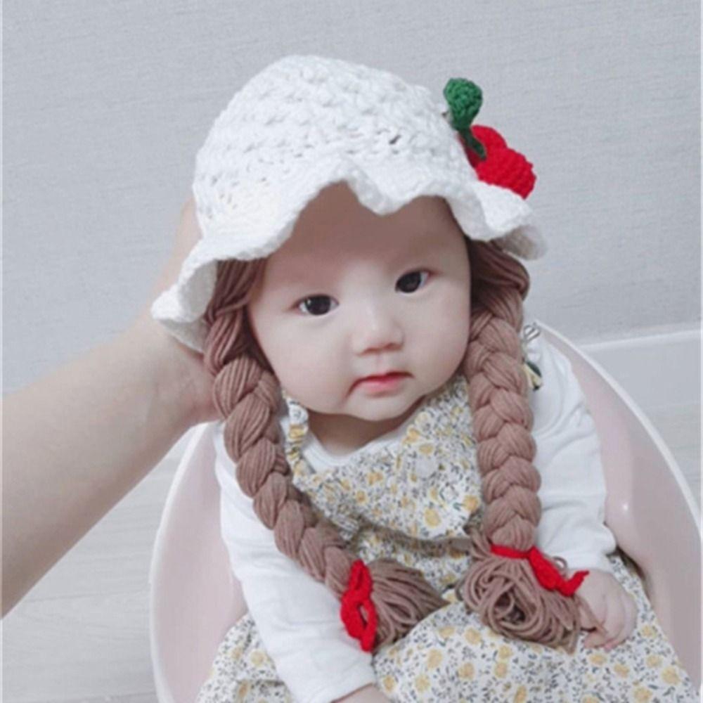 Warm Infant Knitted Hat Wig Handmade Newborn Braid Wig Cap Baby Hat Wig  Photography Props
