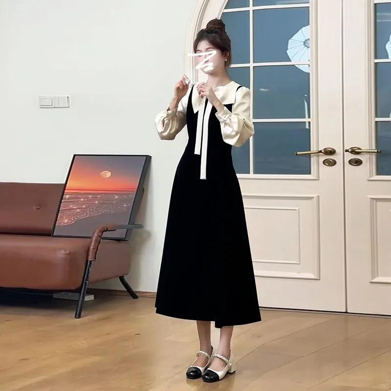 Petite French Black Base Layer Dress - Autumn/Winter 2025 Hepburn Style Plus Size Mid-Length Skirt L