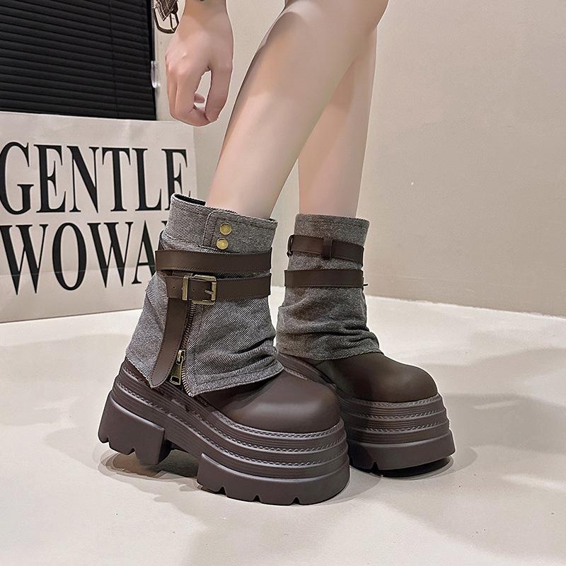 Spice Girl Style Belt Buckle Martin Boots Women's 2025 Autumn and Winter New Thick-soled Heightening Muffin Thin Fashion Trousers Short Boots