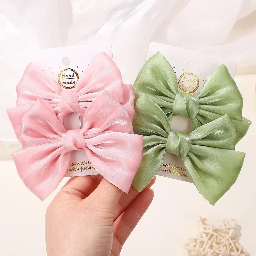 BABY BOWS 2Pcs 4.3inch Big Bows Chiffon Hair Clips Cheer Bowknot Hairpin Children Headdress Fashion Girls Hair Accessories