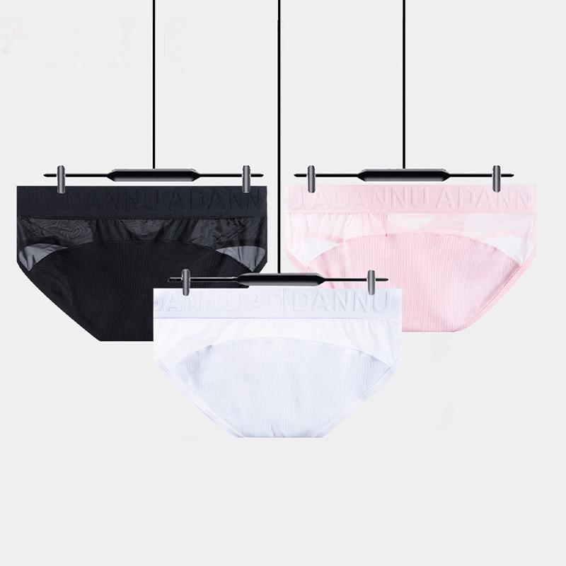 Herren Plus Size Low-Rise Baumwoll-Slip mit Gewinde und 3D-Beutel - Einfarbige Patchwork-Sportunterwäsche