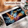 Music Guitar Theme Soft Crystal Velvet Rug Custom Name & Text Print Non Slip Floor Rug for Bedroom Living Room