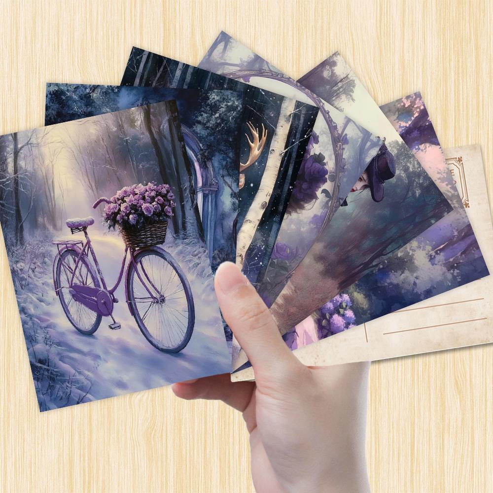 32pcs, vintage purple healing postcards, perfect for birthday/anniversary gifts, suitable for collection, gifting, and mailing.