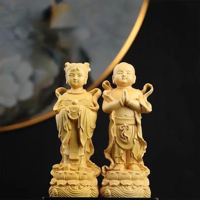 High 9cm Boxwood Carving Child Girls Boys Home Living Room Desktop Fortune Ornaments