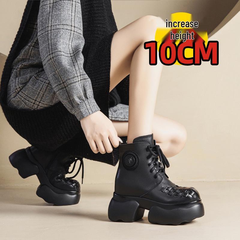 

Women s Genuine Leather Platform Ankle Boots - Plush, Lightweight, Martin Style for Fall/Winter 39