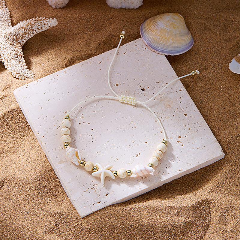 Pulsera Boho de Conchas de Mar Estrella de Mar Para Mujeres Niñas Amuleto de Tortuga Cuerda Tejida Hecha a Mano Cuentas Joyería de Verano Regalos de Playa