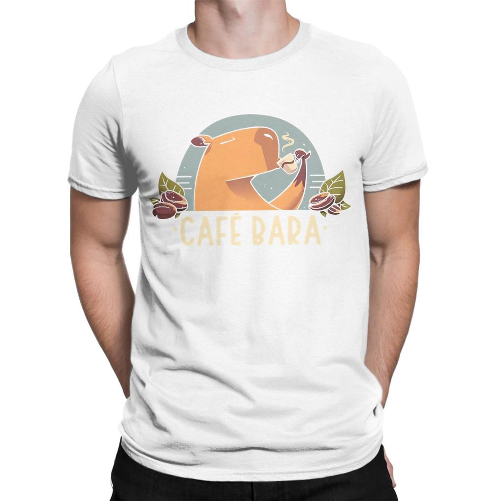 CafeBara Cute Coffee Capybara Novelty 100 Cotton TShirt capybara Tees Tops For Unisex