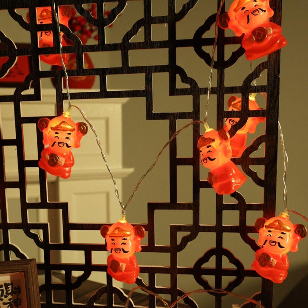 Waterproof Red Lantern Decoration Chinese Style Wealth God Lantern String  Christmas Tree