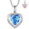 Blue Crystal Heart Pendant Necklace Eternal Love Jewelry for Women