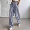 women's Striped Drawstring High Waist Wide Leg Pants Casual Loose Straight Leg Trousers