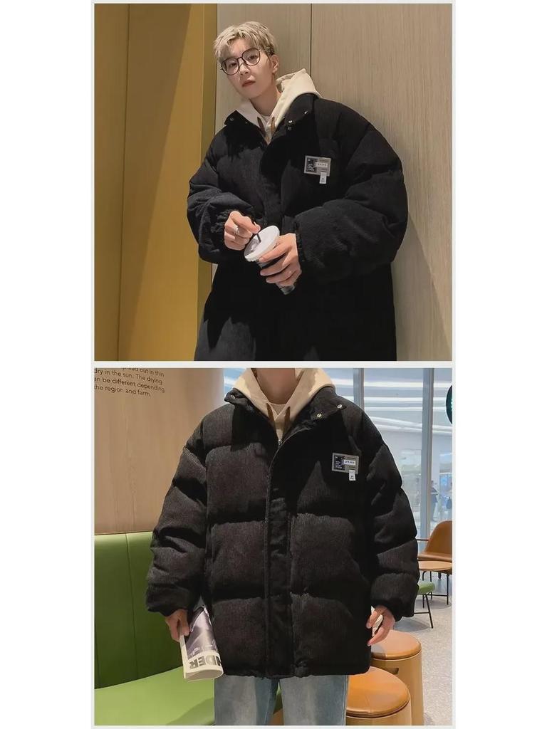 Unisex Corduroy Stand Collar Thick Cotton Jacket - Trendy Winter Coat for Couples