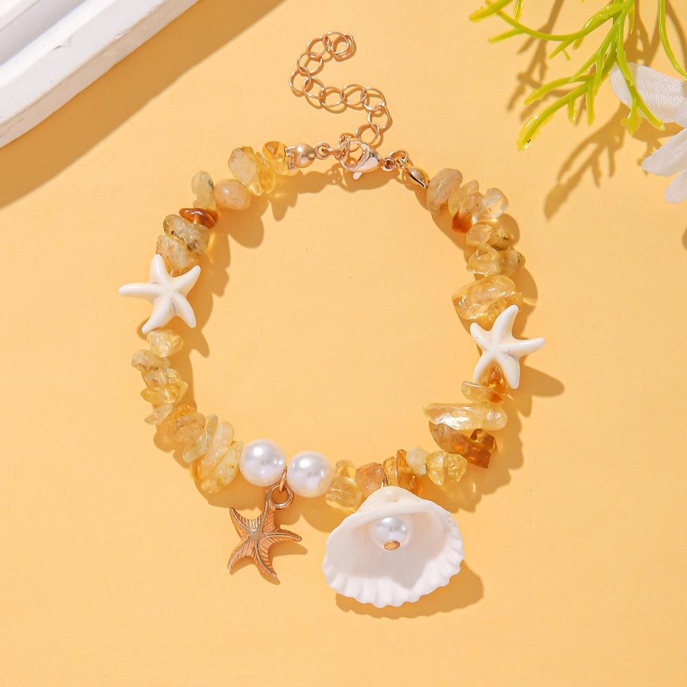 New jewelry, summer beach vacation wind bracelet, shell imitation pearl bracelet, gravel beaded bracelet.