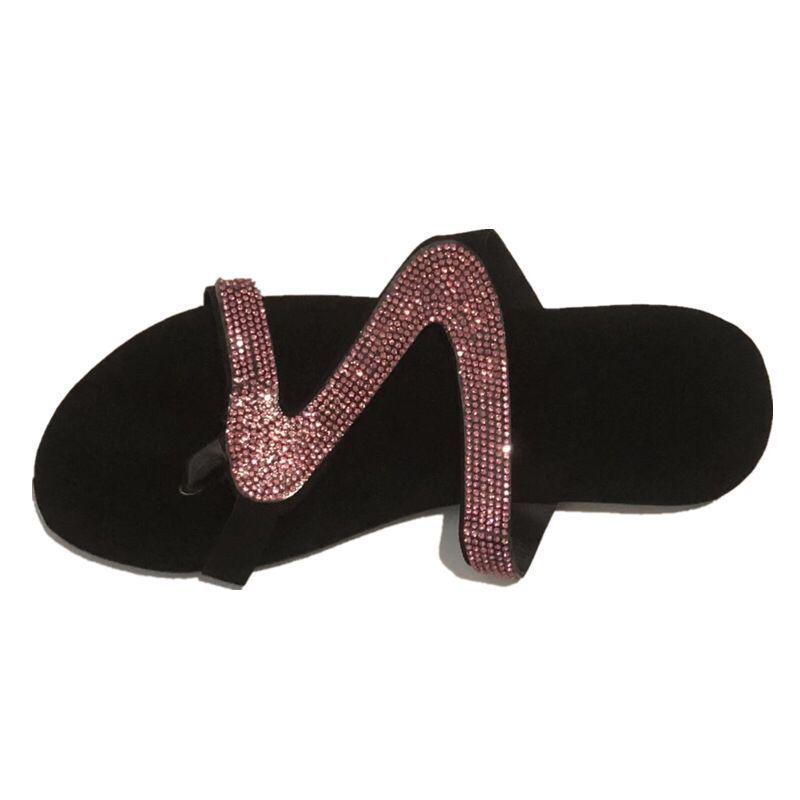 2025 Summer Rhinestone Flat Hollow Outdoor Women's Sandals, Sizes 40-43, Single Strap