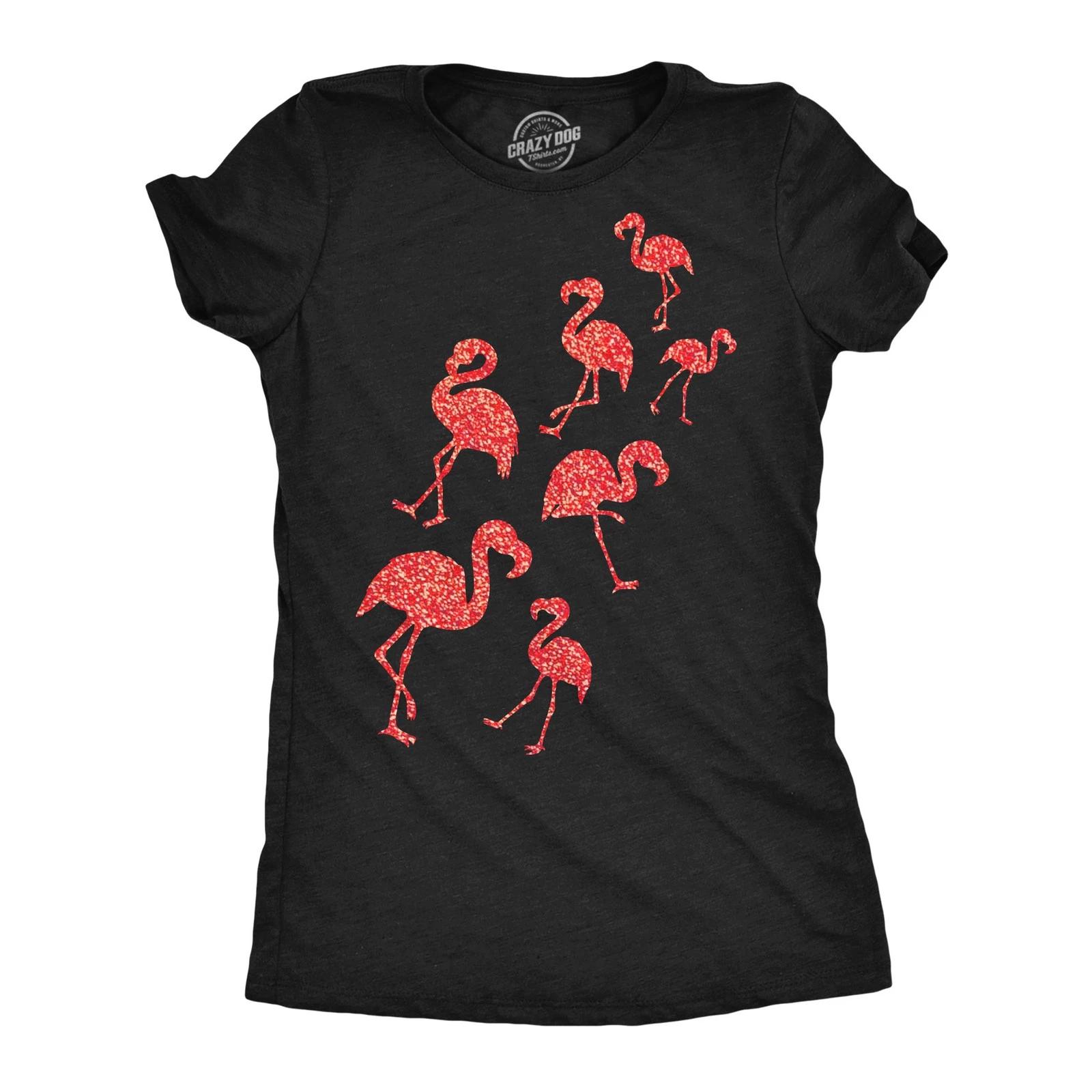 Womens Glitter Flamingos T Shirt Funny Cute Top Vacation Graphic Novelty Tee for XL
