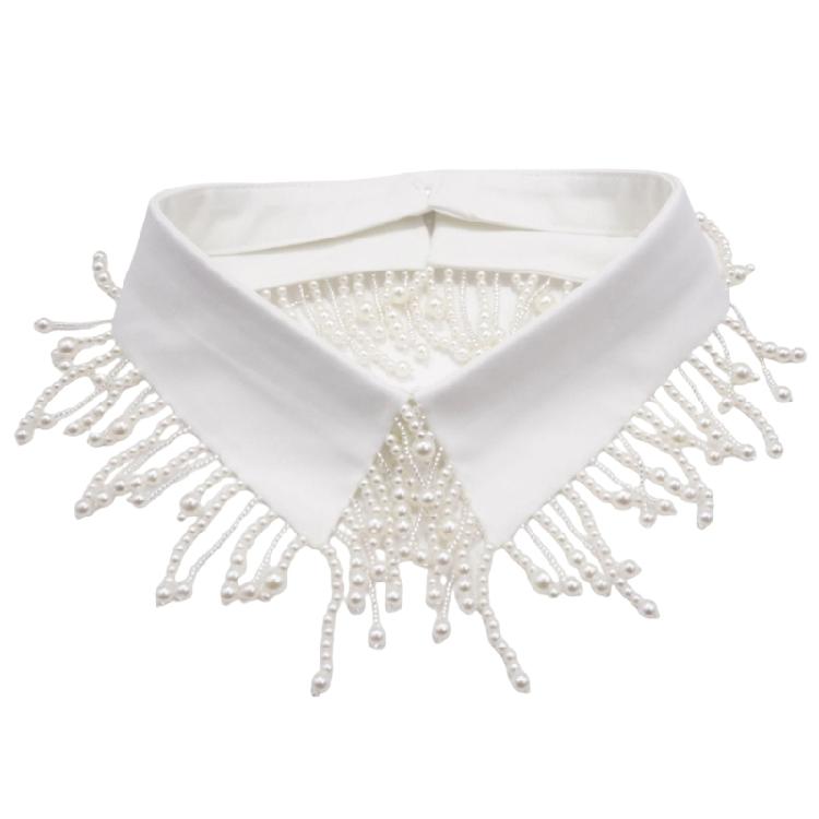 

Detachable Collar Decorative Collar Neckpiece With Artficial Pearls Trim Flowing Fringed Faux Collar for Formal Event білий