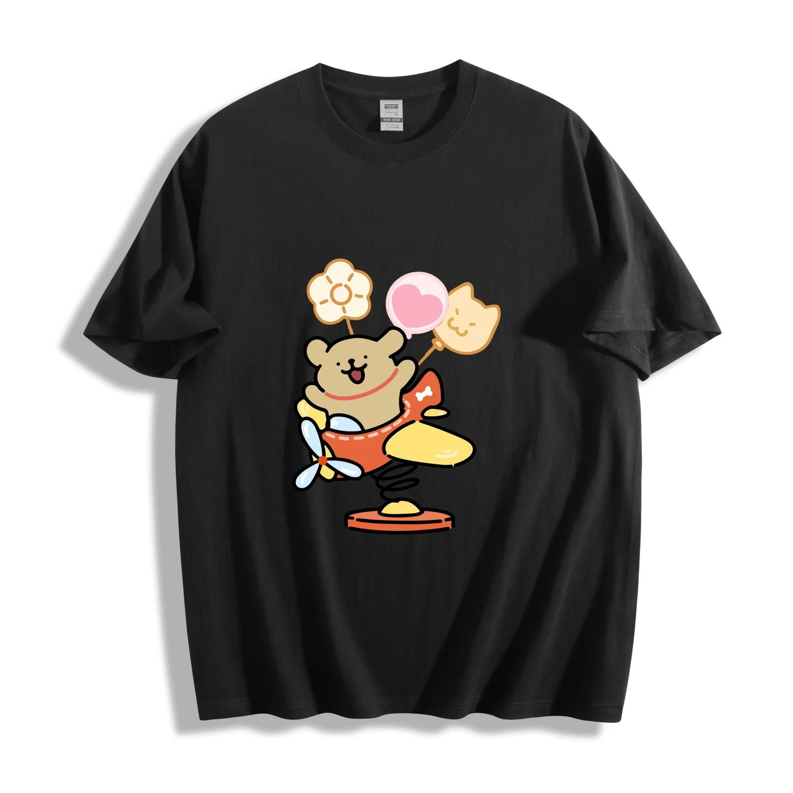 Cute Bear on Plane T-Shirt - Playful Cartoon Design Unisex Tee XXL