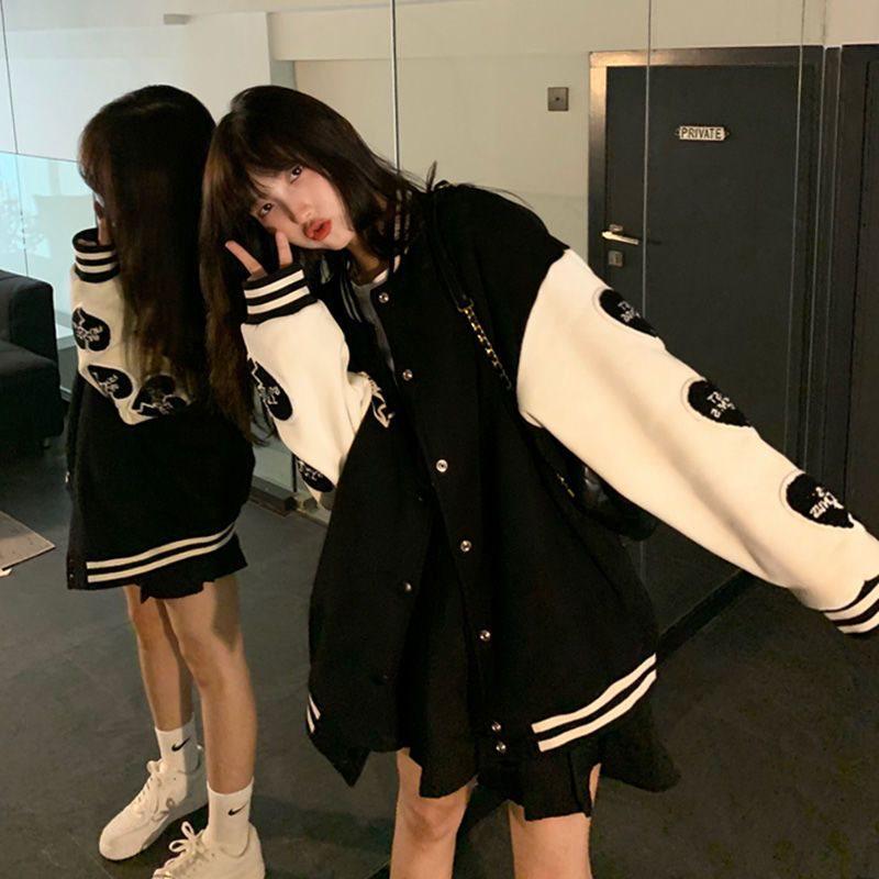 Dámská podzimní/zimní 2025 barevně blokovaná baseballová bunda volného střihu - Trendy BF ležérní styl