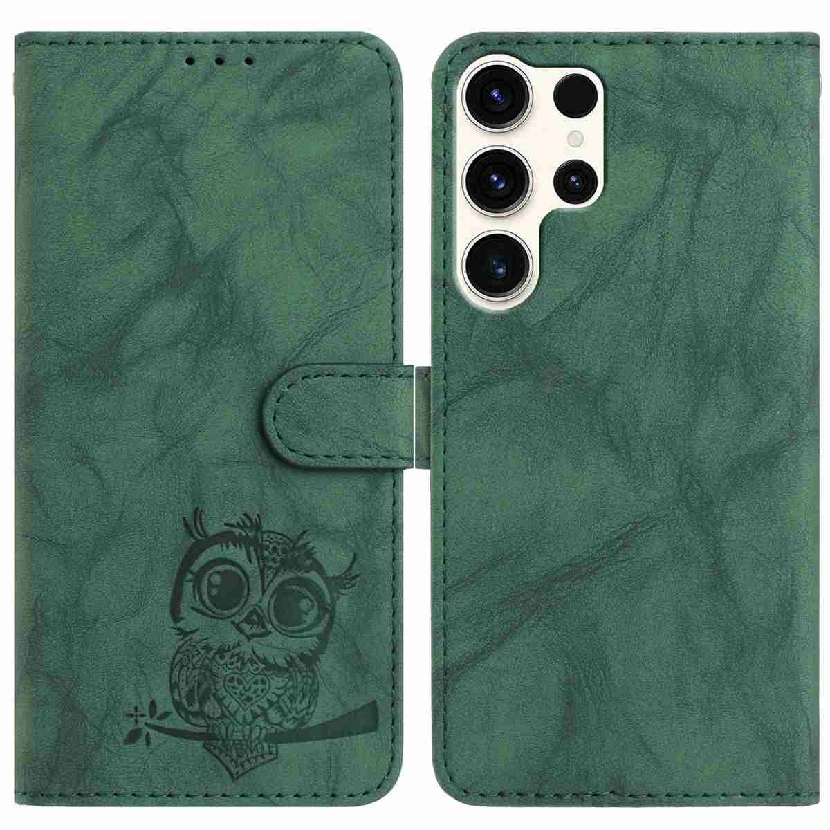 

For Samsung Galaxy S25 Ultra Case Owl Imprinted PU Leather Wallet Phone Cover with Wrist Strap H