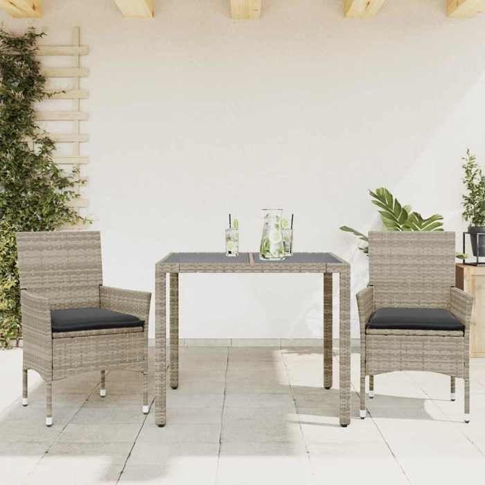 VidaXL Garden Dining Set with Cushions 3 Pcs Rattan and Glass 3278573