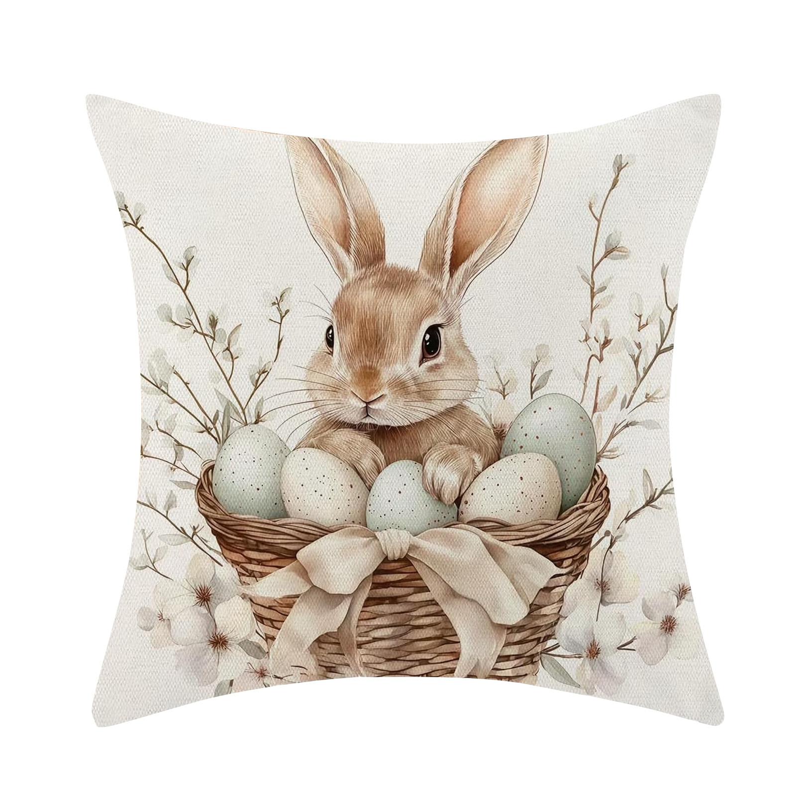 Easter-themed 4-piece Pillowcase Set With Retro Bunny And Egg Patterns. Standard Size Sofa And Bed Headboard Cushion Covers. Skin-friendly And Fabric One Size