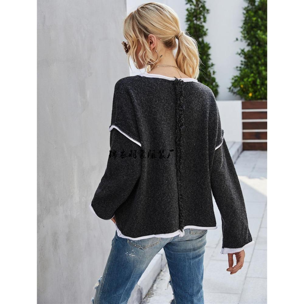 

Свитер с круглым вырезом, вязаный свитер, большого размера, свитер с бахромой сзади, женская одежда XL чёрный