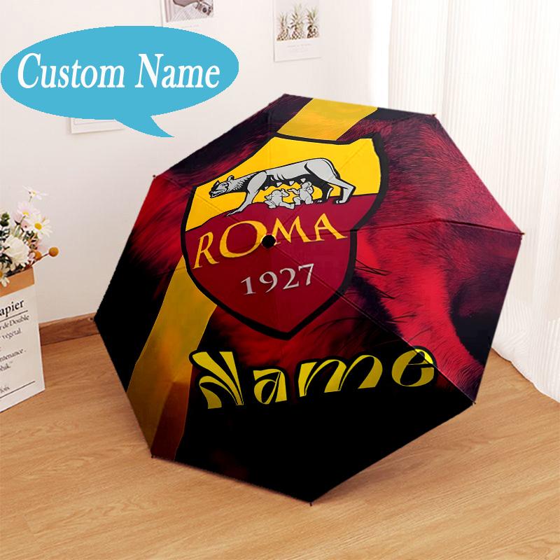 Custom Name Roma Football Crest Emblem Umbrella Folding Umbrella, Automatic Umbrella - 8-Frame for Travel, Casual Lightweight Personalized Gifts