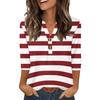 Women's Stylish Casual Striped Print Loose V-neck Button-down Shirt With Cropped Sleeves