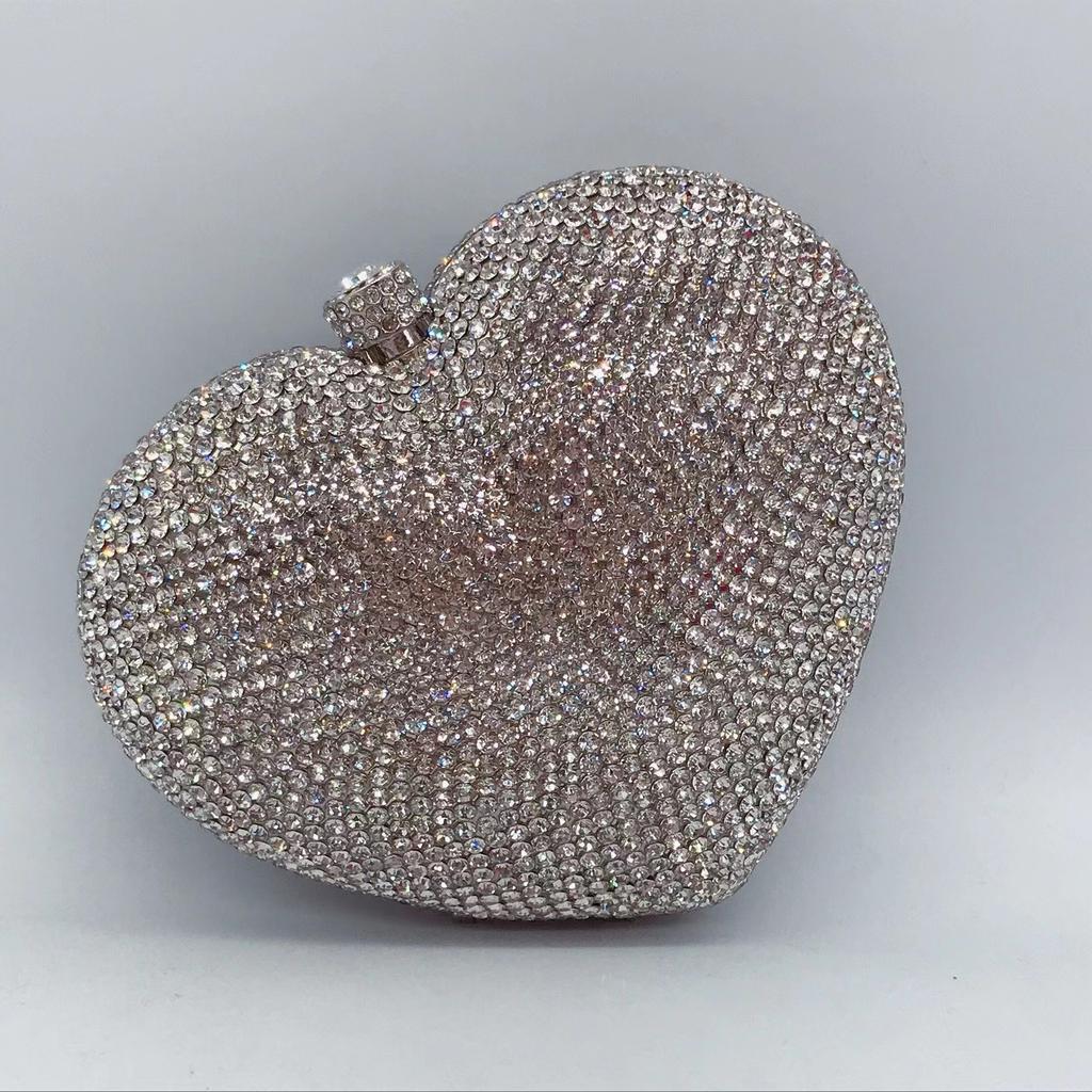 Heart-Shape Women’s Purse Diamond Evening Clutches Bag Red/Silver Gold Hard Metal Clutch Luxury Handbags Prom Dinner Purse
